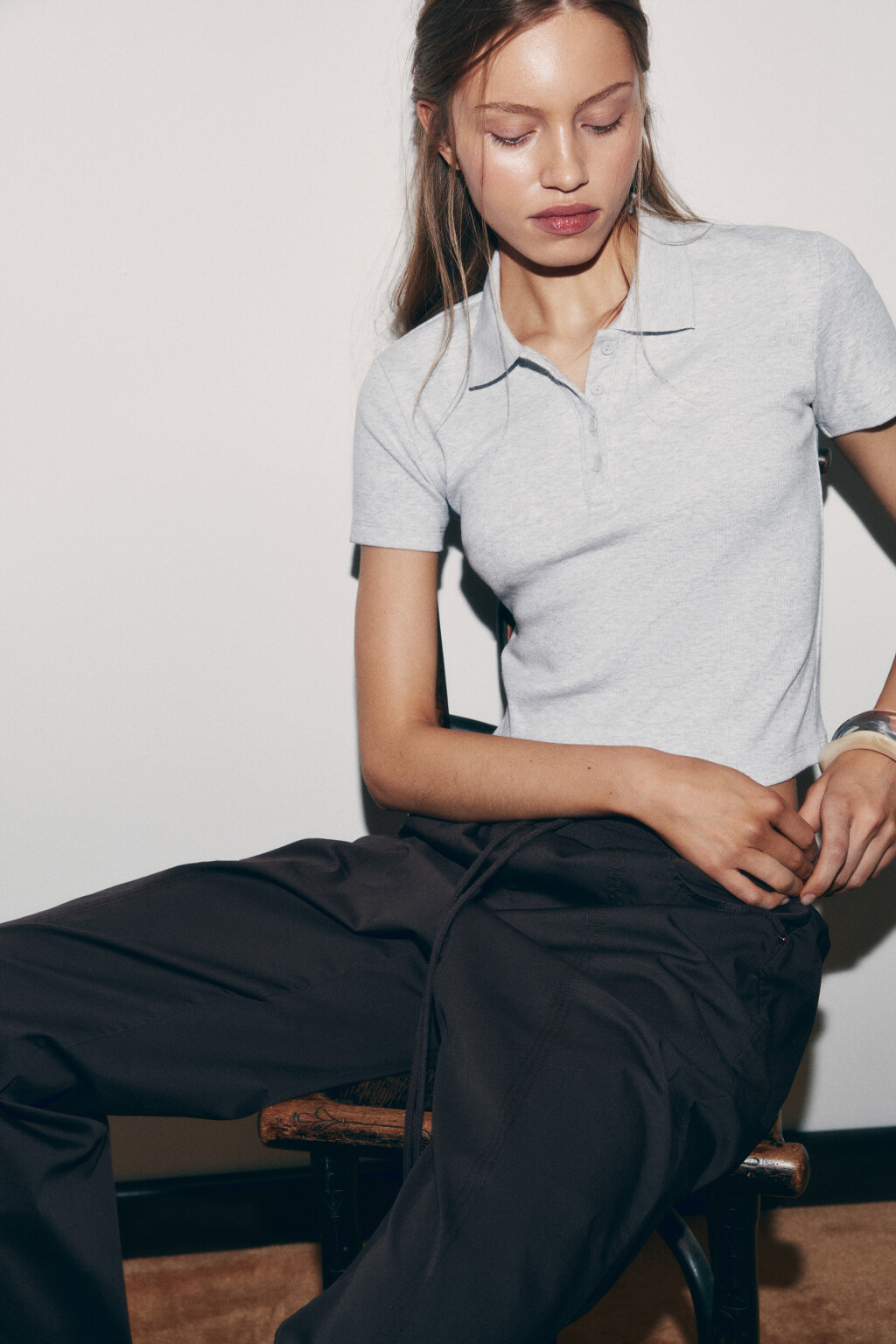 Футболка-поло хлопковая укороченная - цвет серый - 1