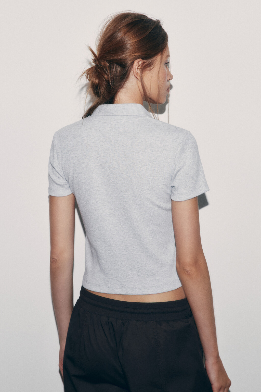 Футболка-поло хлопковая укороченная - цвет серый - 3