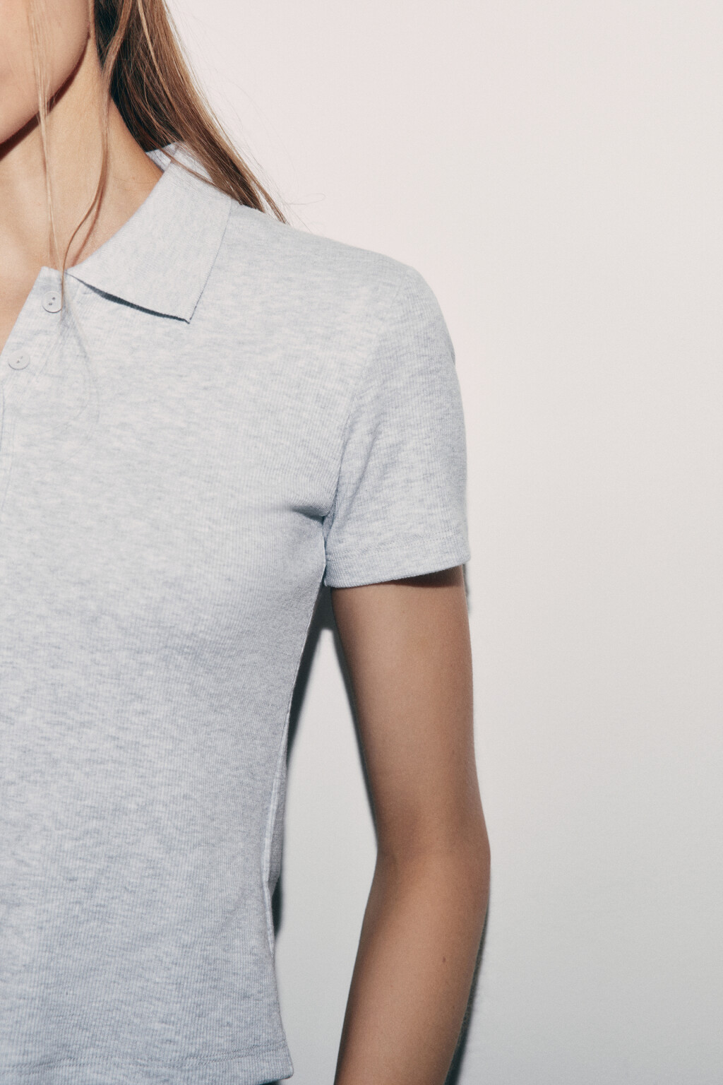 Футболка-поло хлопковая укороченная - цвет серый - 6