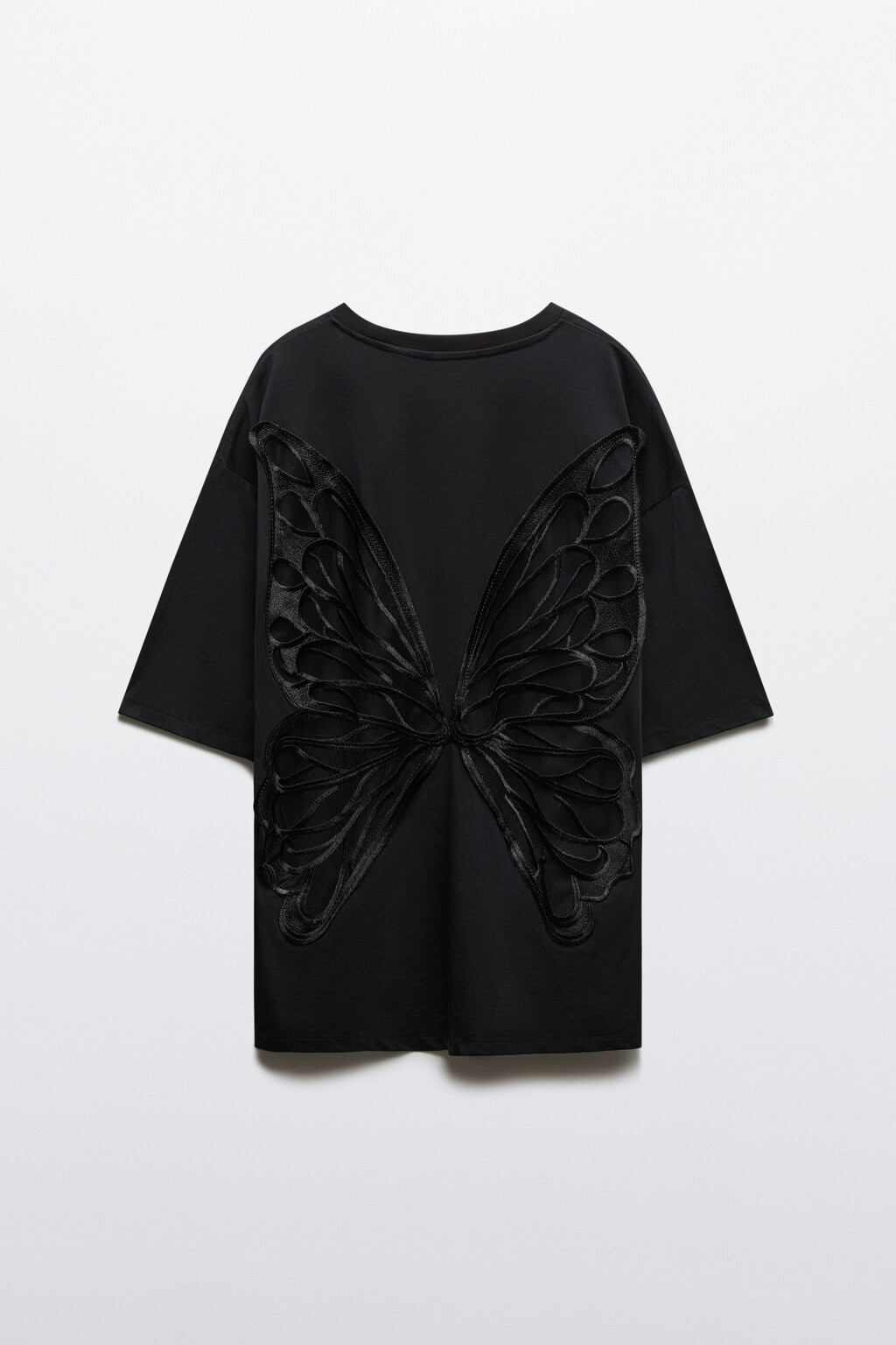 Футболка хлопковая оверсайз с крыльями бабочки - цвет черный - 9