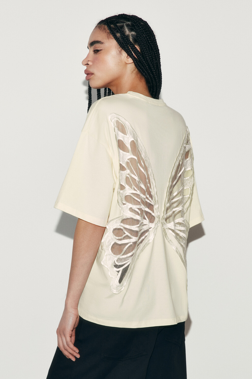 Футболка хлопковая оверсайз с крыльями бабочки - цвет желтый - 3