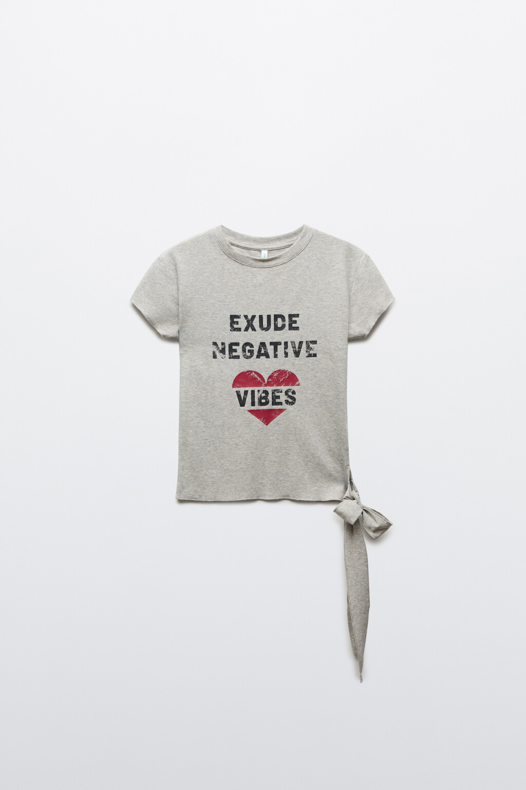 Футболка облегающая с принтом и декоративным узлом - цвет серый - 1