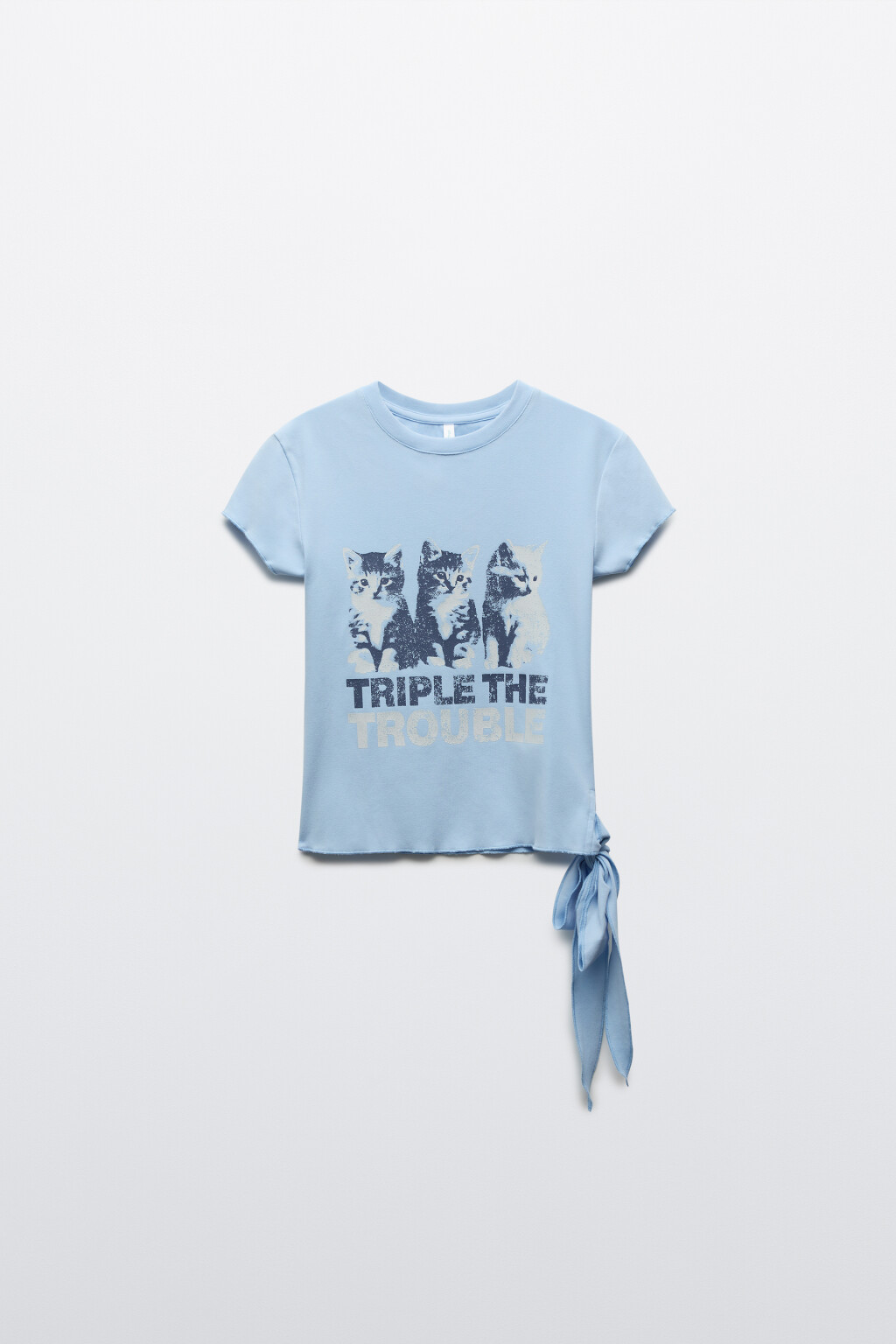 Футболка облегающая с принтом и декоративным узлом - цвет голубой - 1