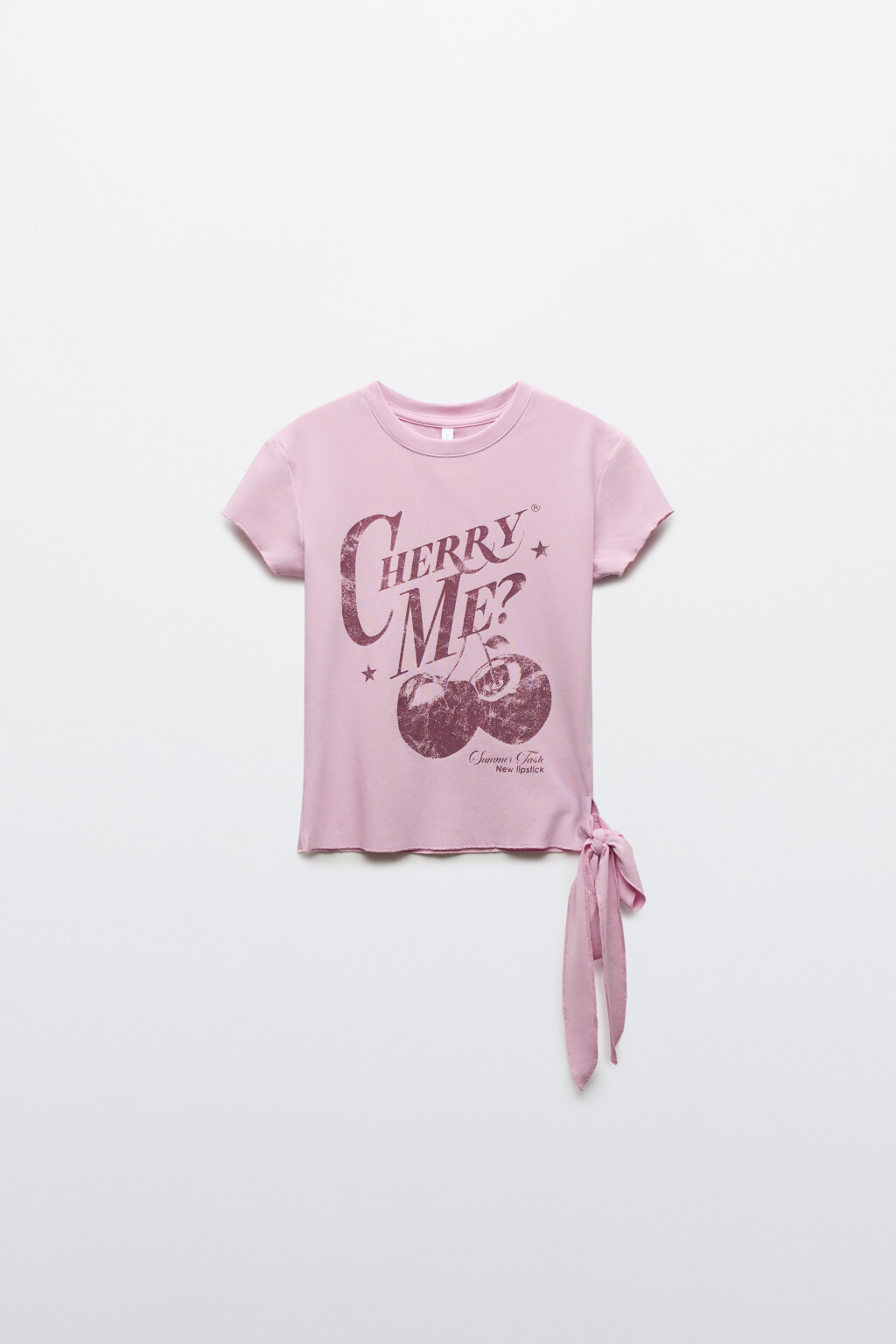 Футболка облегающая с принтом и декоративным узлом - цвет розовый - 1