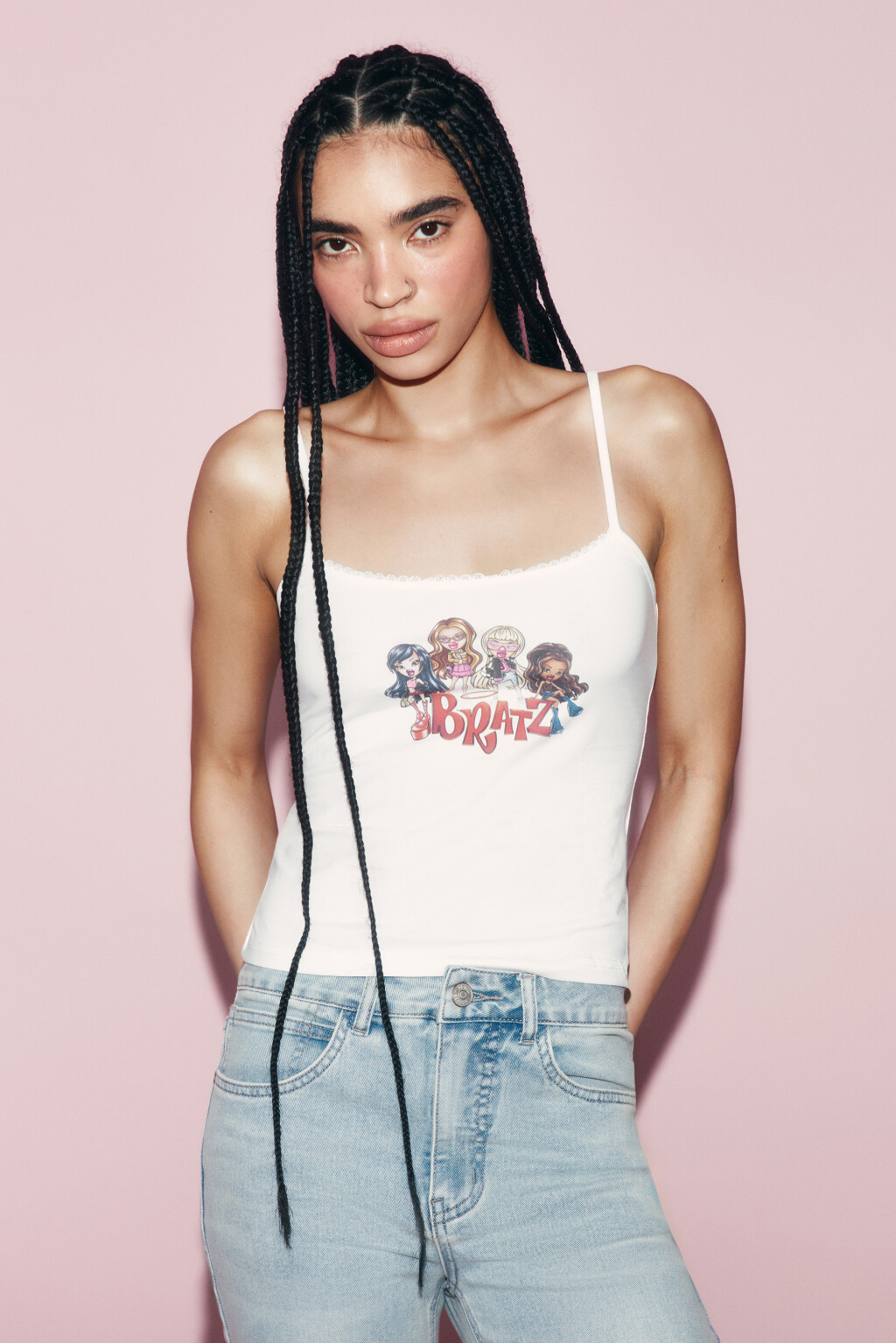 Майка-топ облегающая на тонких бретелях с принтом - цвет белый - 3