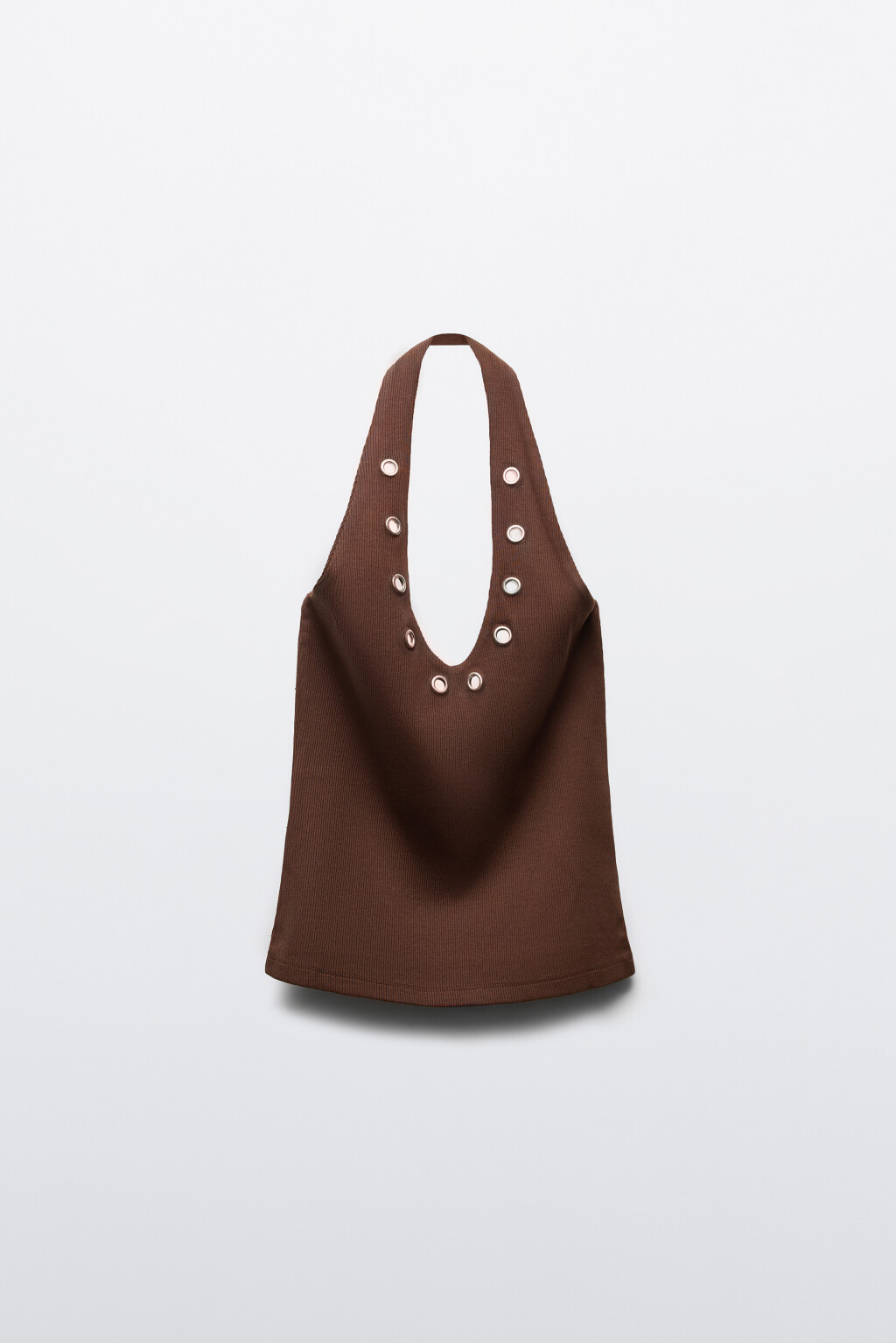 топ-халтер облегающий в рубчик с люверсами - цвет коричневый - 7