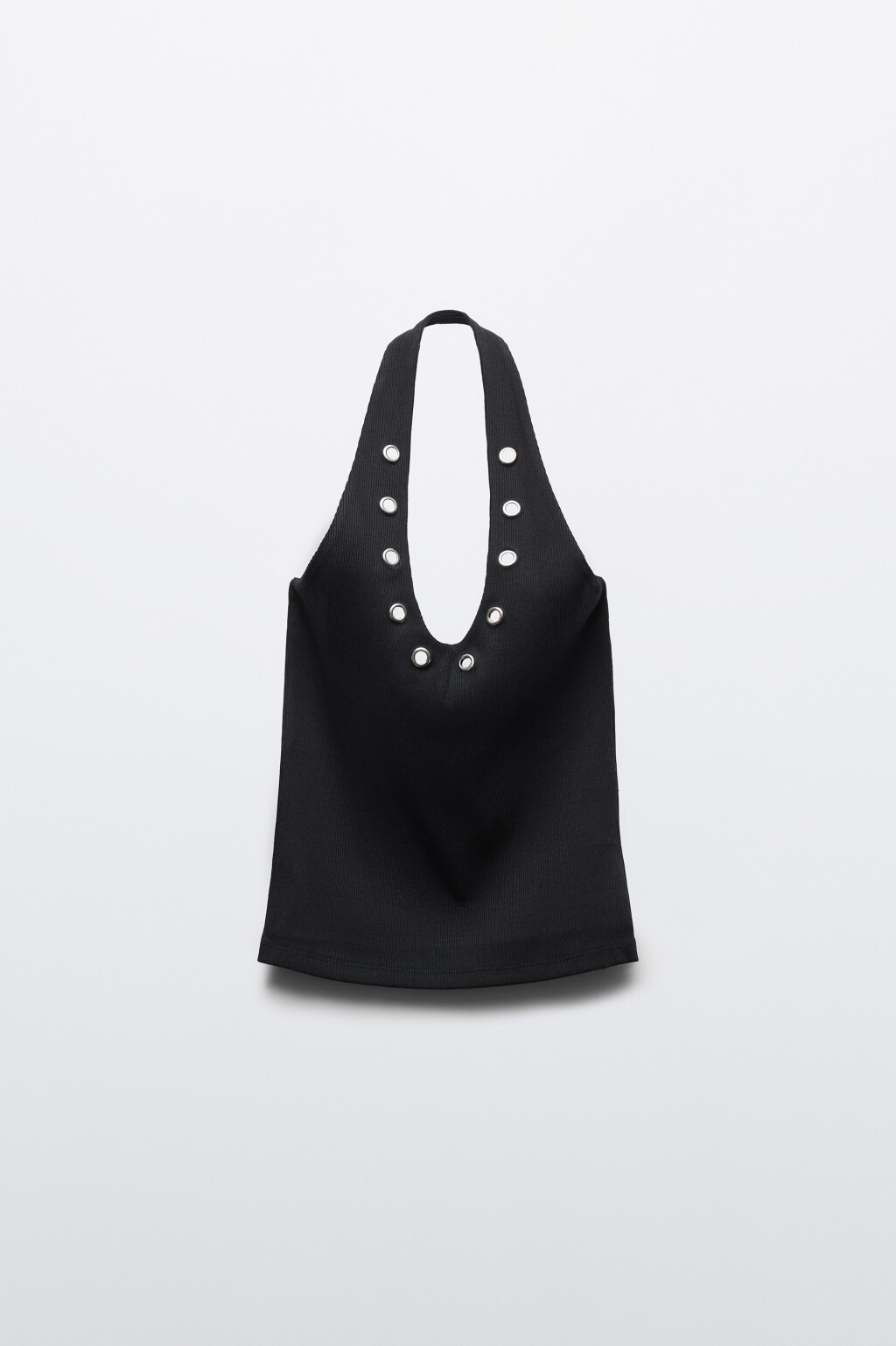 топ-халтер облегающий в рубчик с люверсами - цвет черный - 7