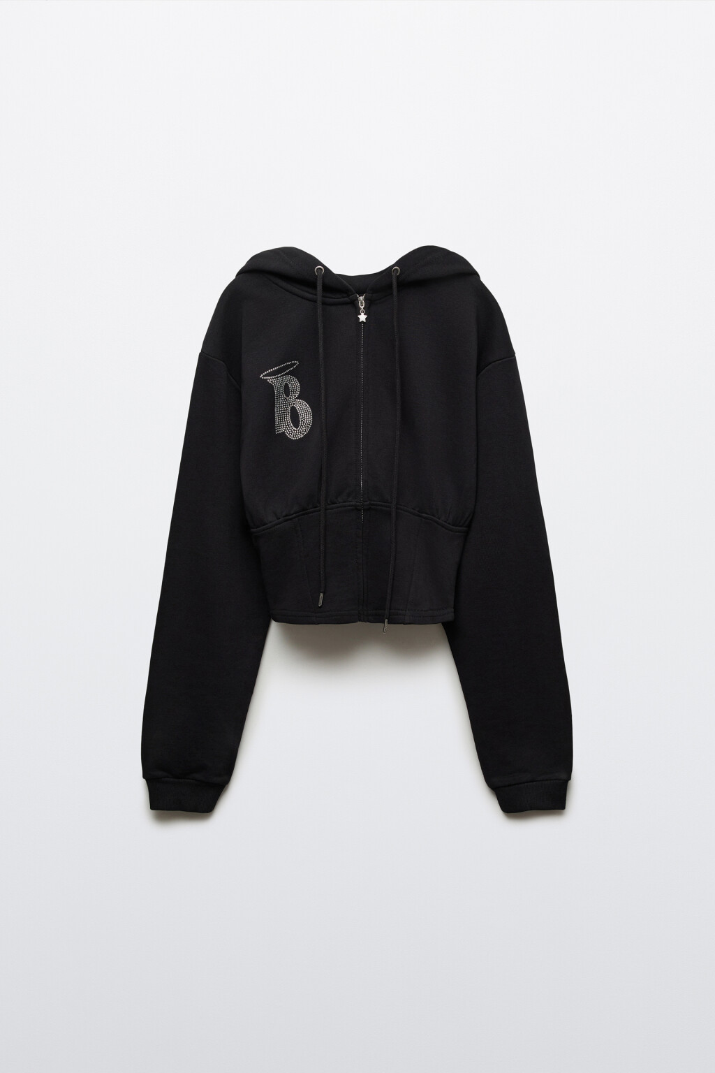 Худи на молнии укороченная с капюшоном и стразами - цвет черный - 10