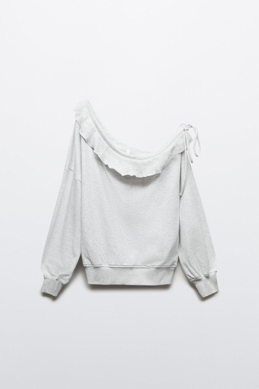 Худи из футера на одно плечо с оборками - цвет серый - 1