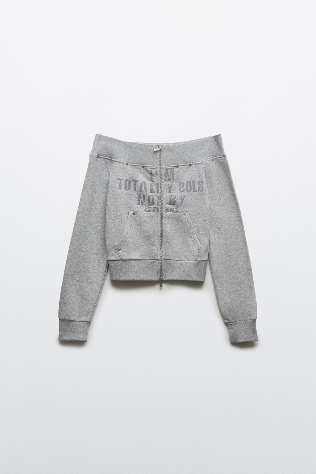 Толстовка на молнии из футера с открытыми плечами - цвет серый - 8