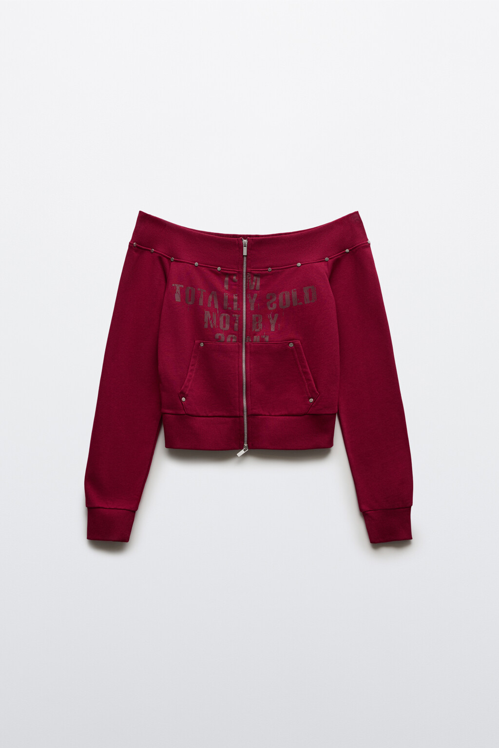 Толстовка на молнии из футера с открытыми плечами - цвет красный - 9