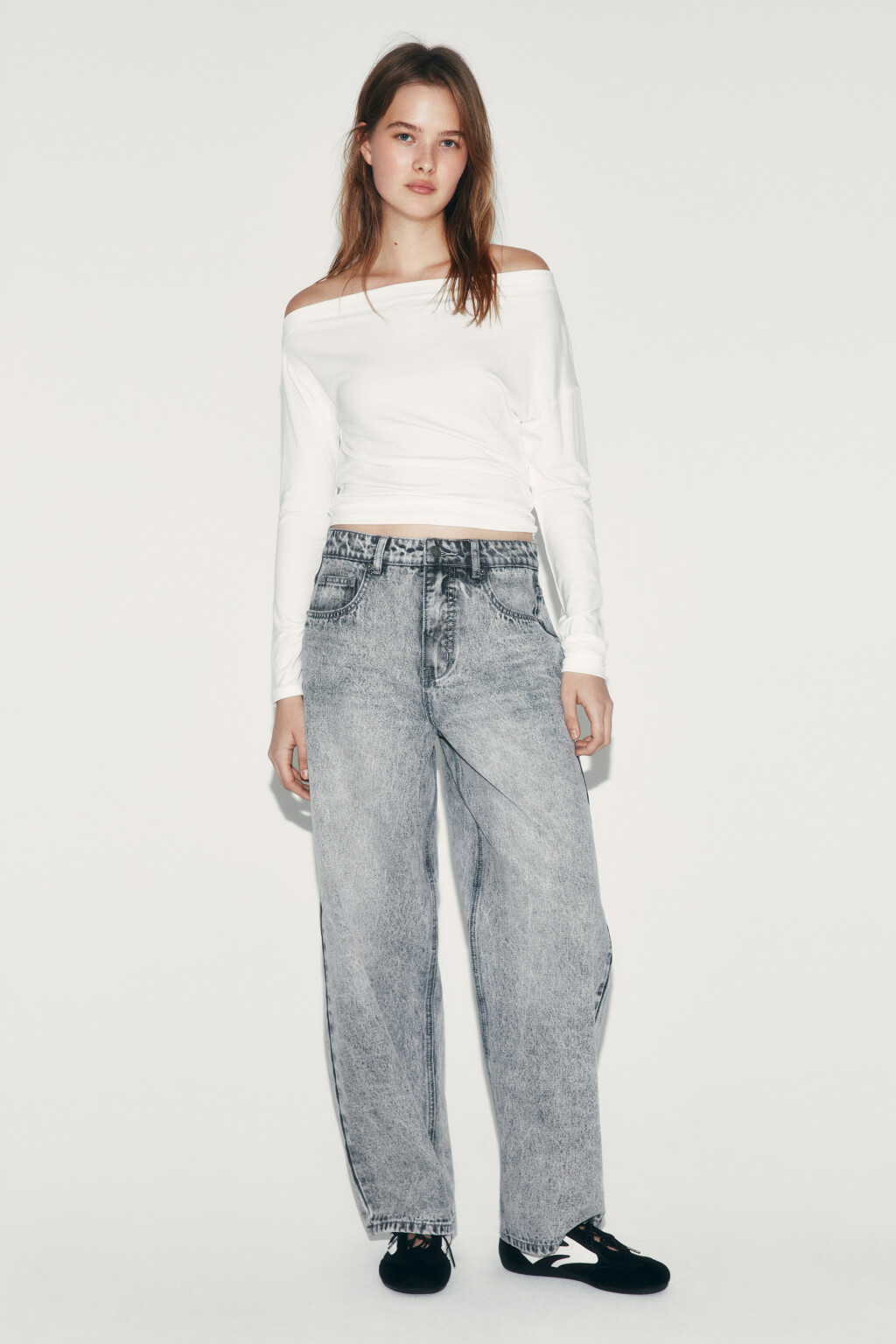 Джинсы baggy fit со средней посадкой - цвет серый - 4