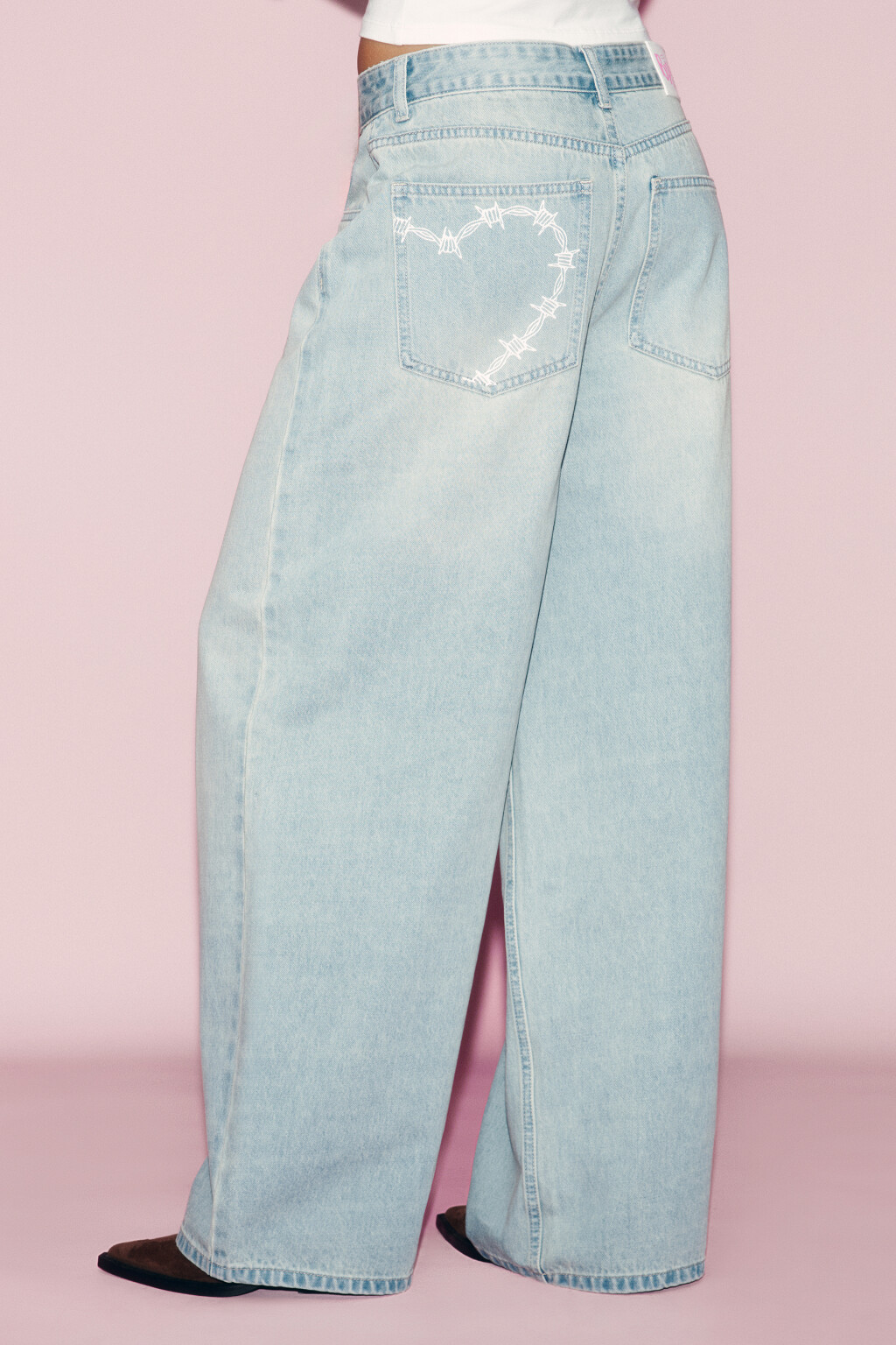 Джинсы багги со средней посадкой и принтом - цвет голубой - 5