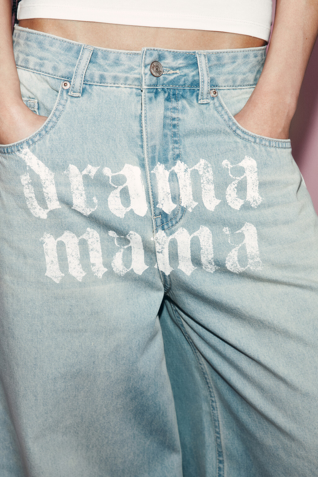 Джинсы багги со средней посадкой и принтом - цвет голубой - 7