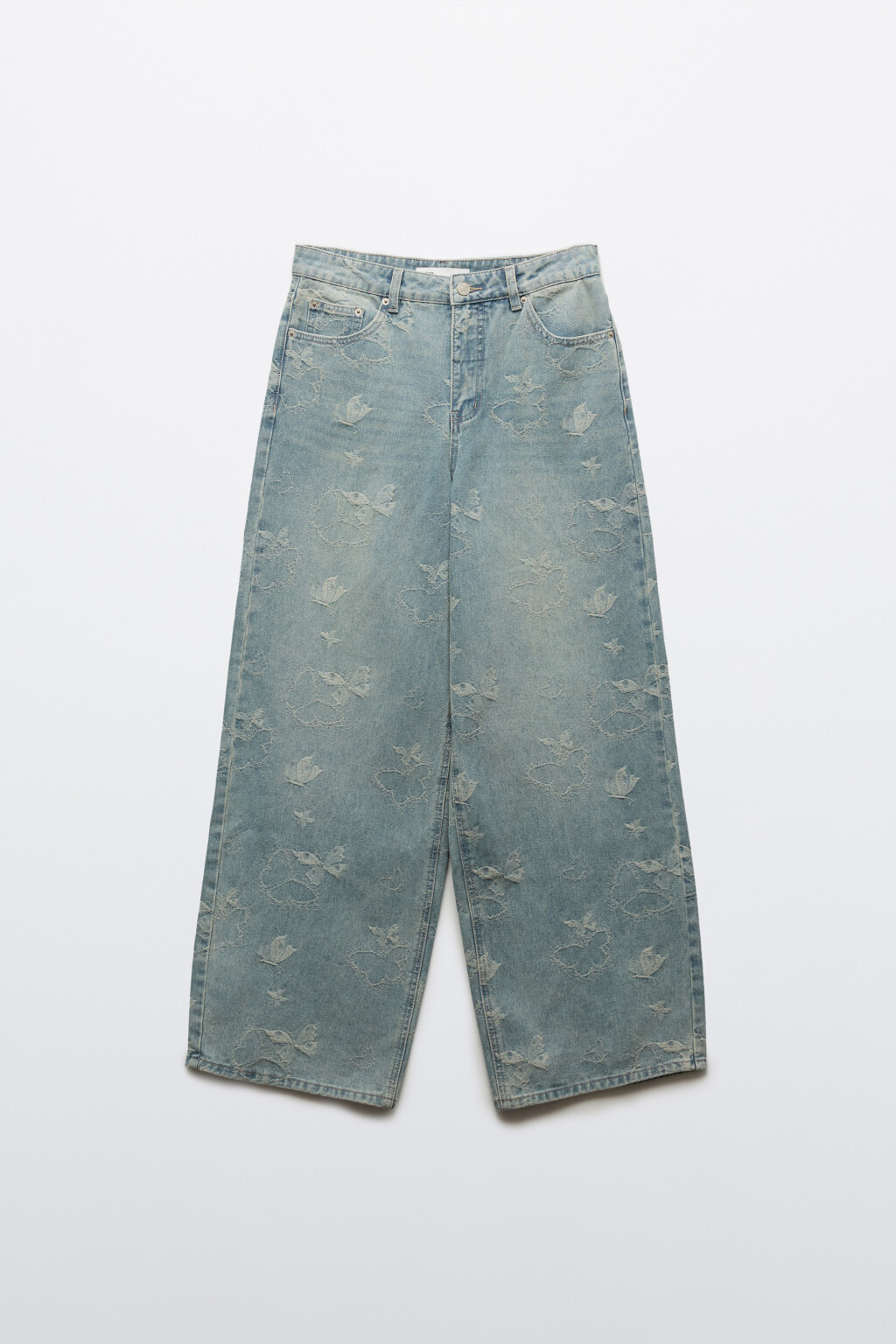 Джинсы baggy fit с низкой посадкой и вышивкой - цвет синий - 1