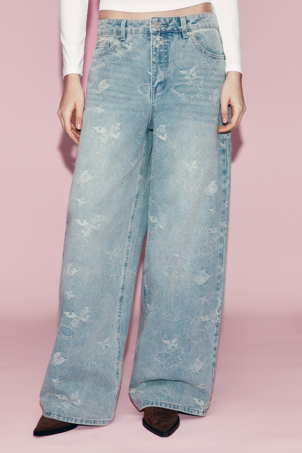 Джинсы baggy fit с низкой посадкой и вышивкой - цвет синий - 2