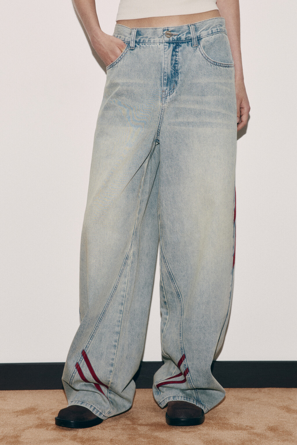 Джинсы багги с низкой посадкой и лампасами - цвет синий - 2