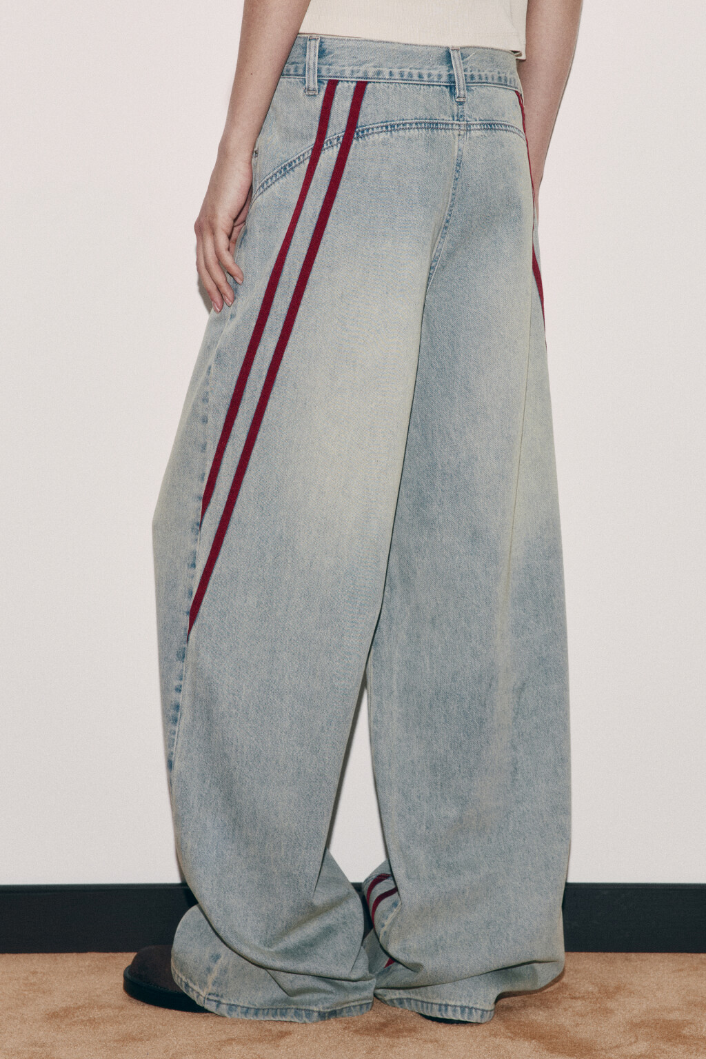Джинсы багги с низкой посадкой и лампасами - цвет синий - 3