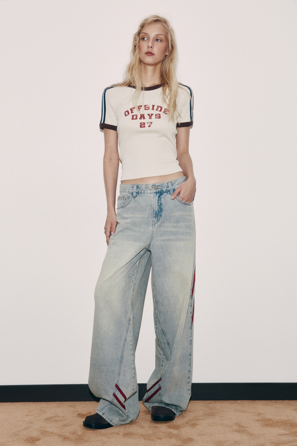 Джинсы багги с низкой посадкой и лампасами - цвет синий - 4