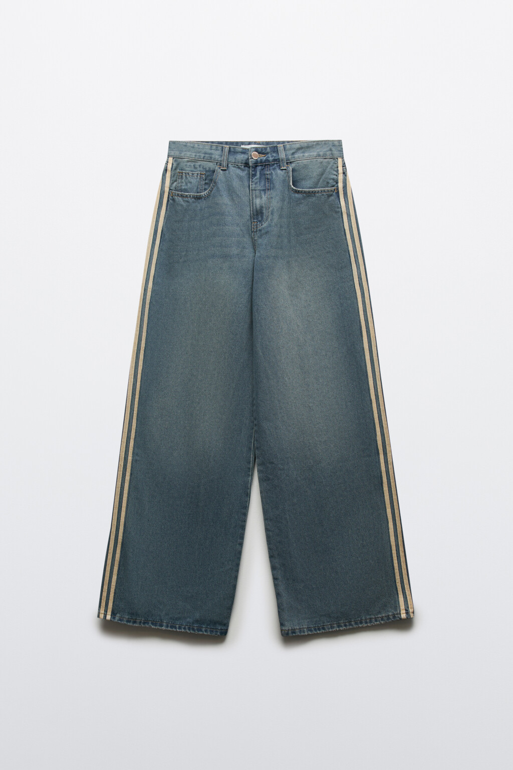 Джинсы baggy fit с низкой посадкой и лампасами - цвет синий - 1