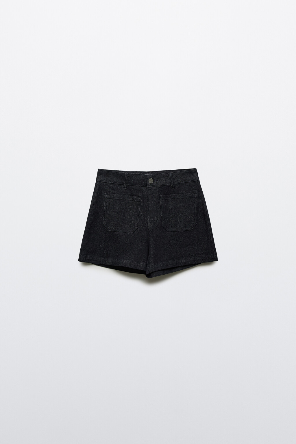 Шорты джинсовые с высокой посадкой и накладными карманами - цвет синий - 1