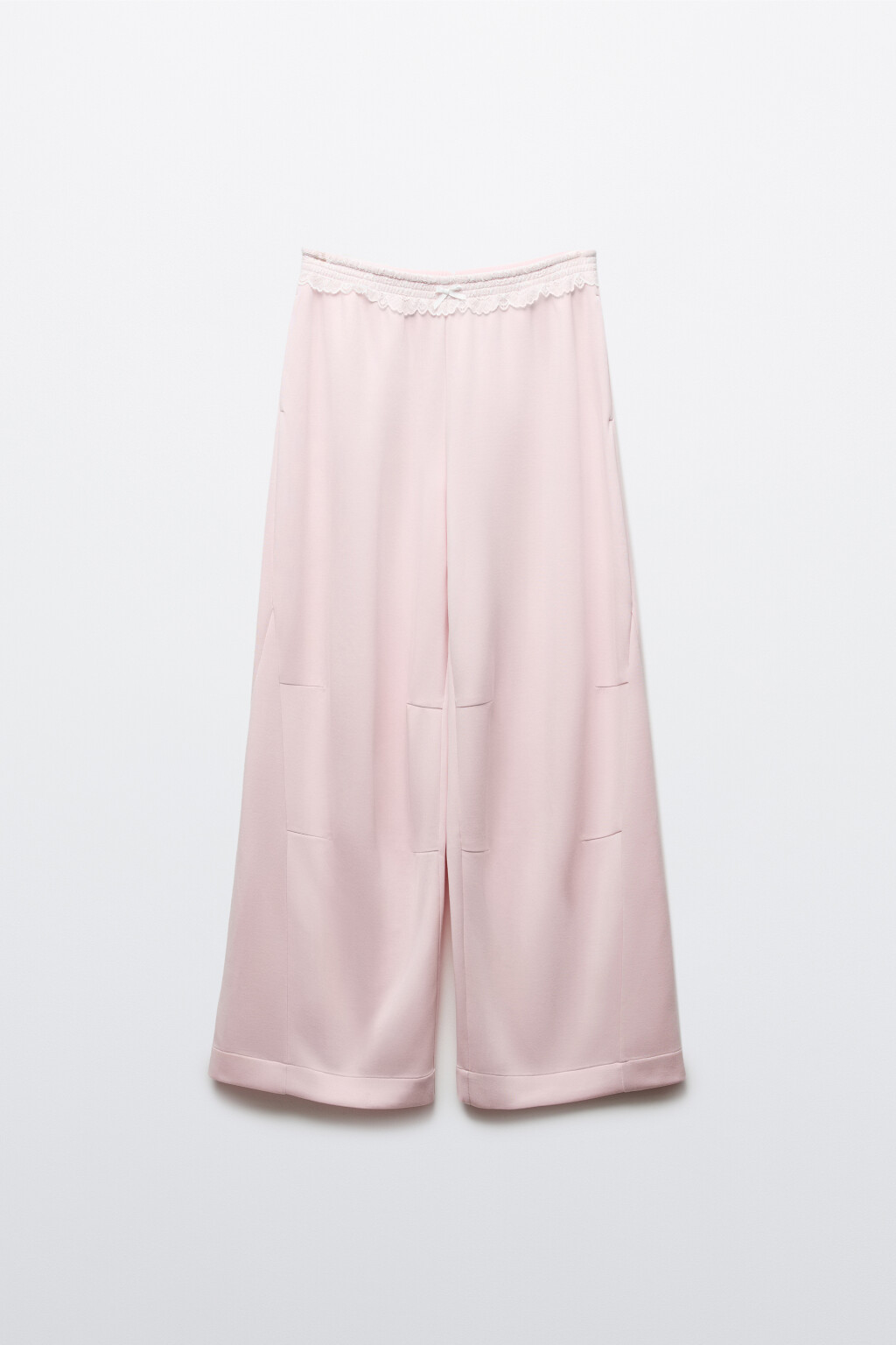 Брюки wide leg вискозные с кружевной отделкой - цвет розовый - 7