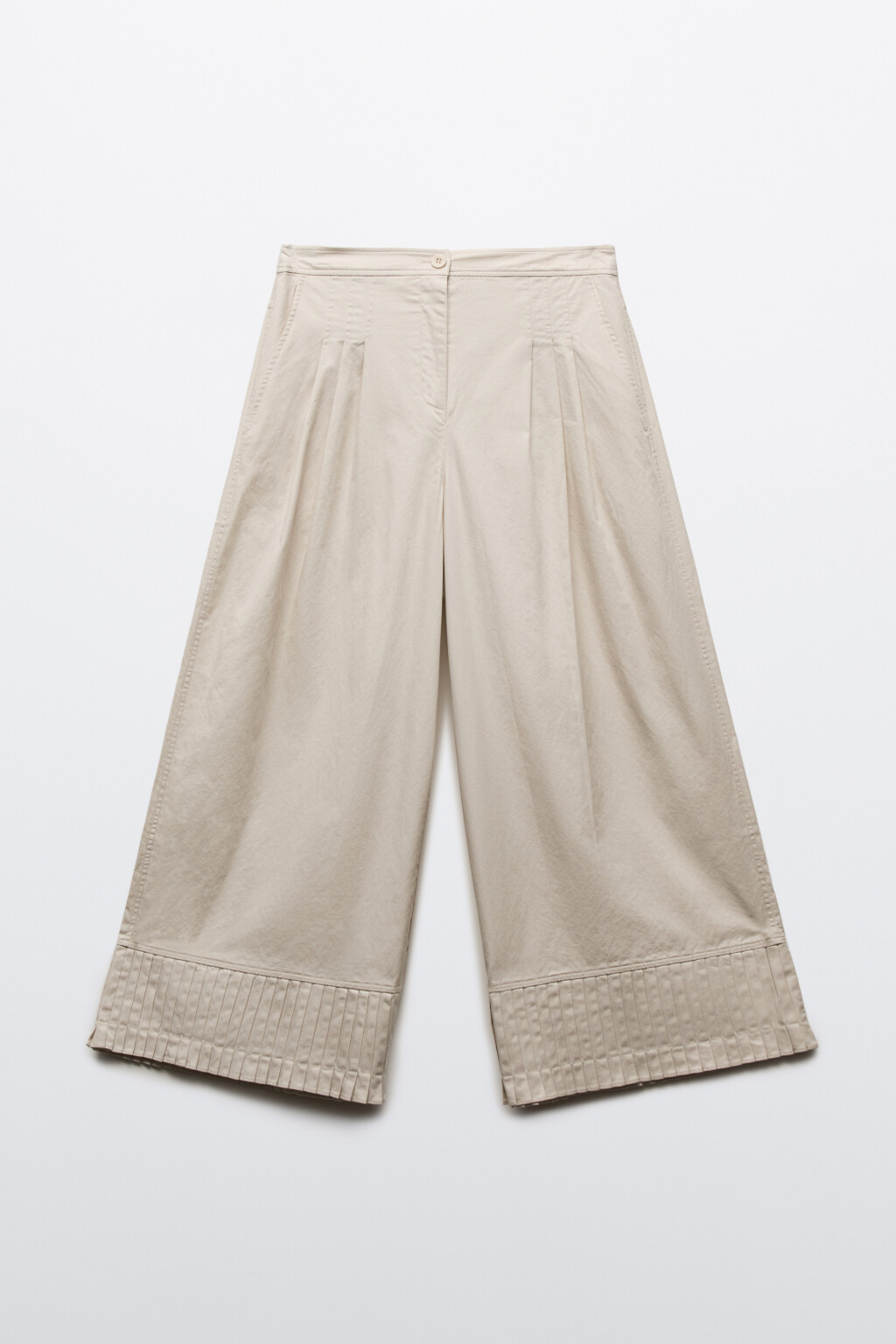 Брюки-кюлоты хлопковые со средней посадкой и гофрированием - цвет молочный - 7