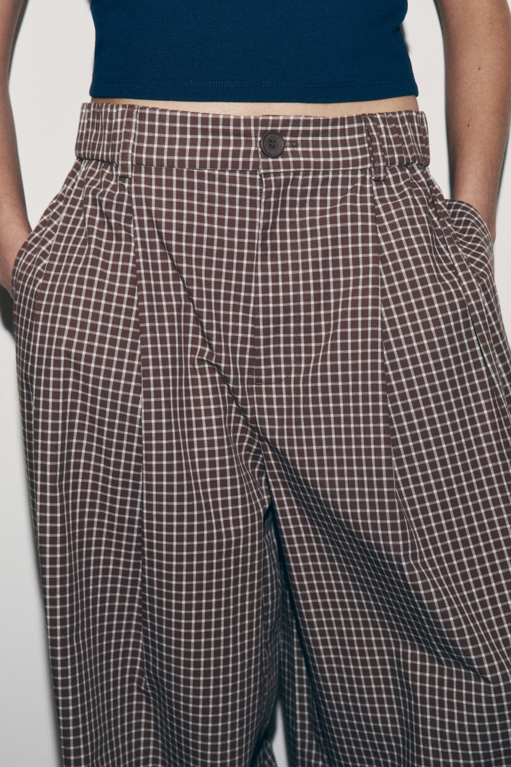 Брюки-баррель со средней посадкой в клетку - цвет коричневый - 6