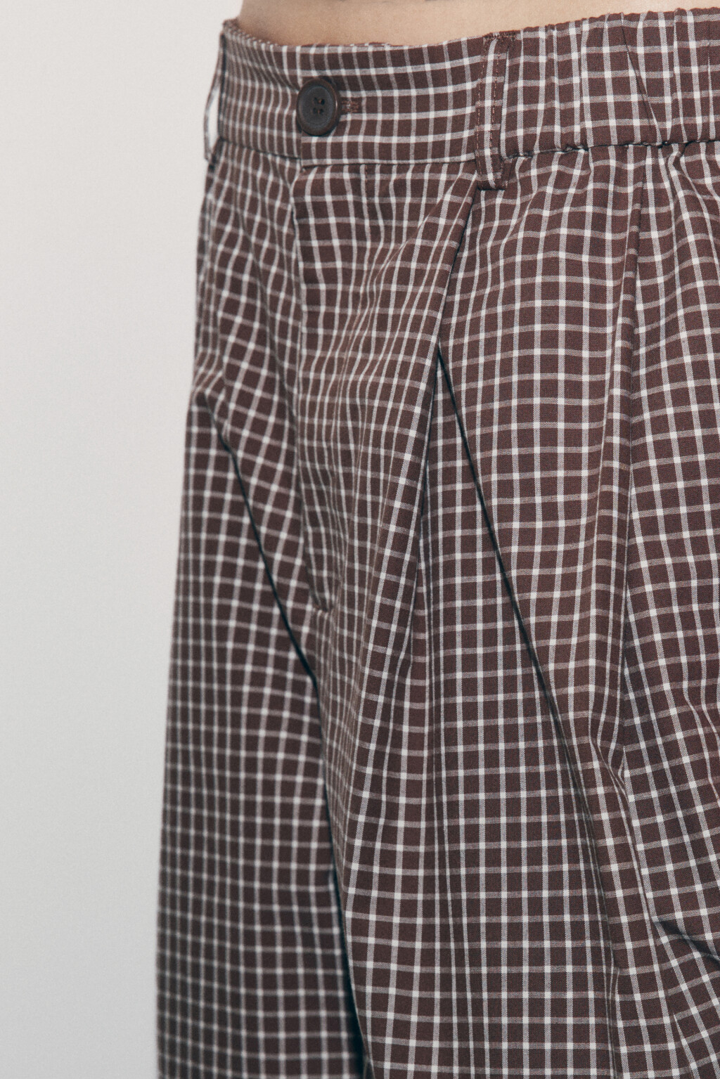Брюки-баррель со средней посадкой в клетку - цвет коричневый - 7