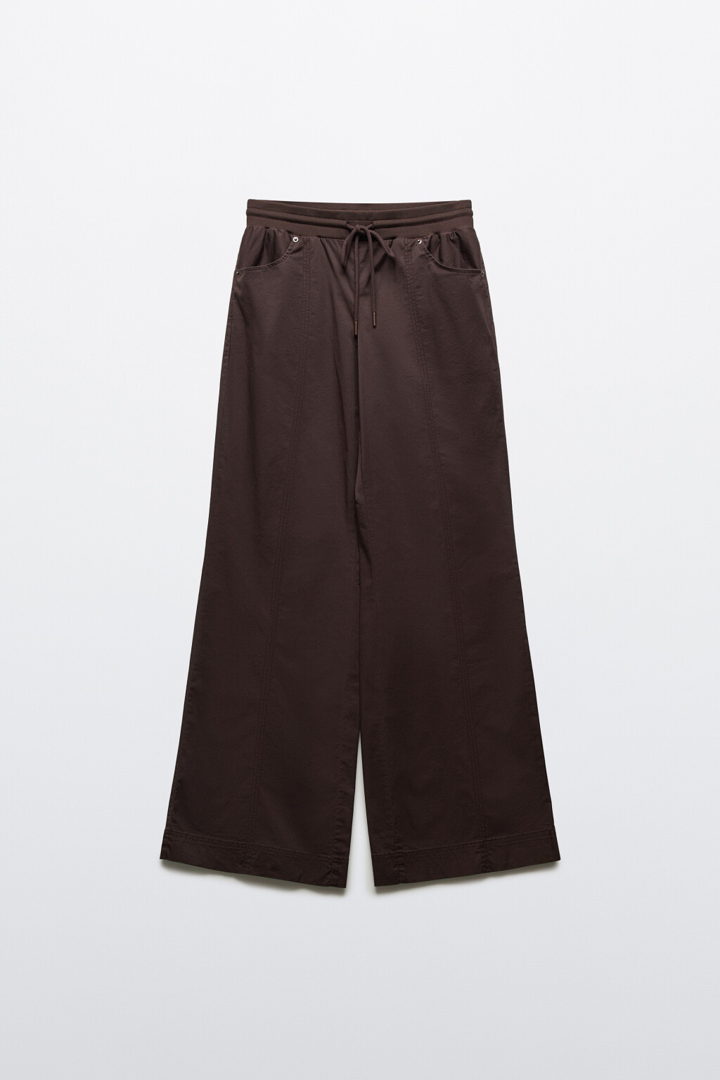 Брюки клеш хлопковые с низкой посадкой на завязках - цвет коричневый - 1