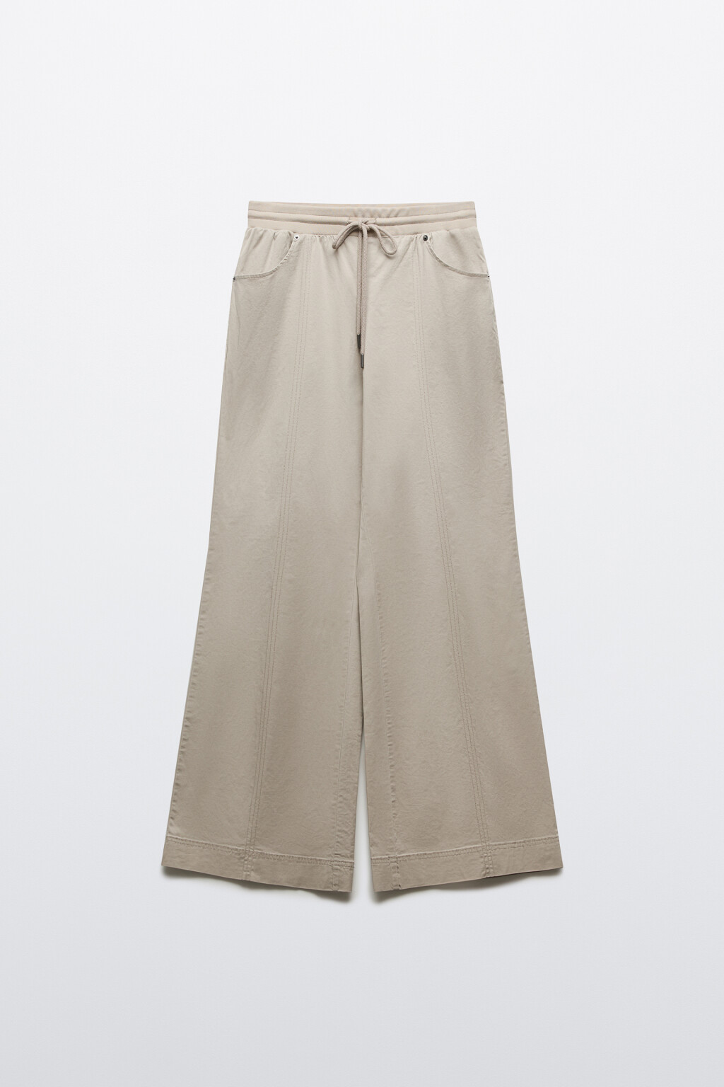Брюки клеш хлопковые с низкой посадкой на завязках - цвет серый - 1