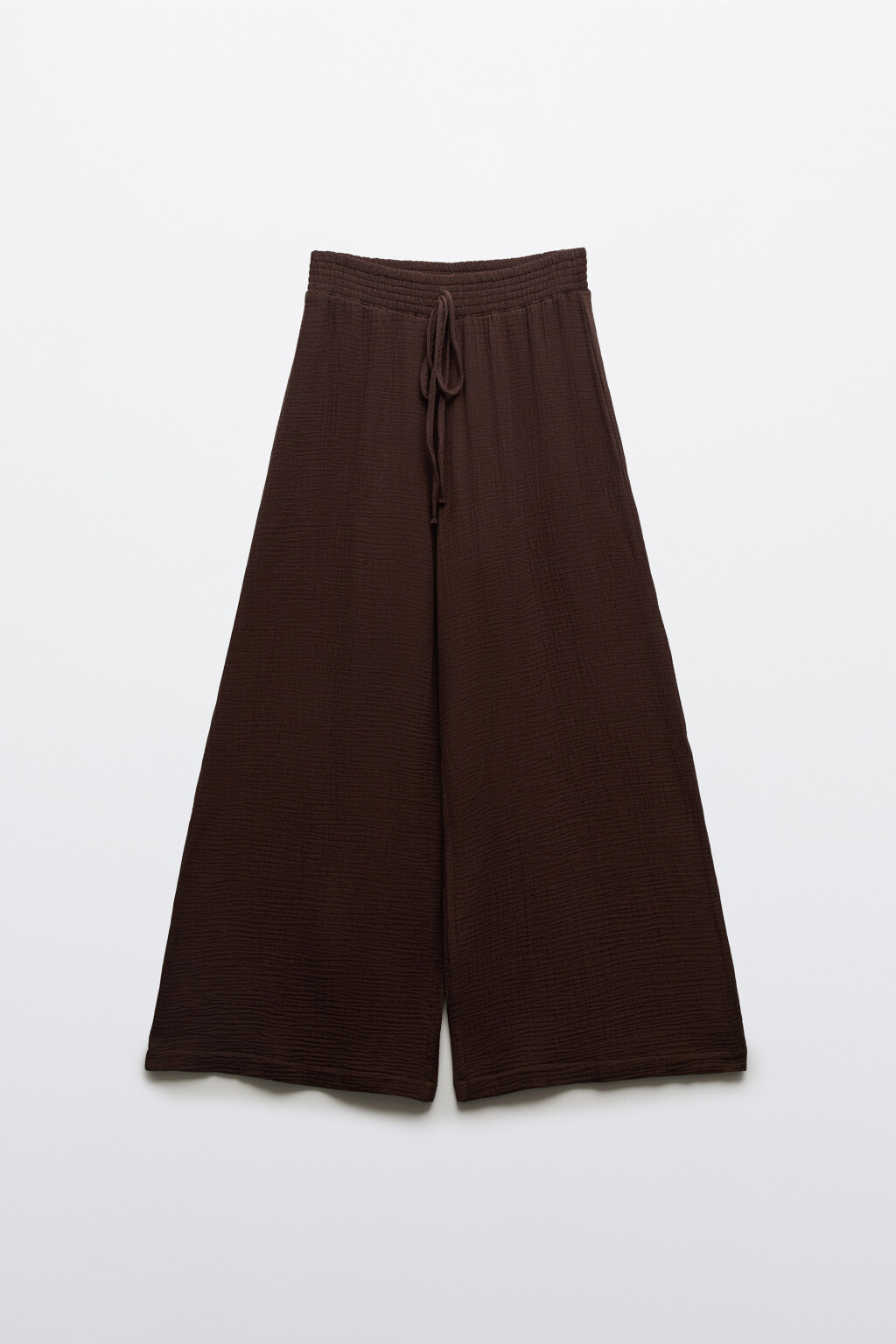 Брюки широкие из хлопкового муслина на завязках - цвет коричневый - 1