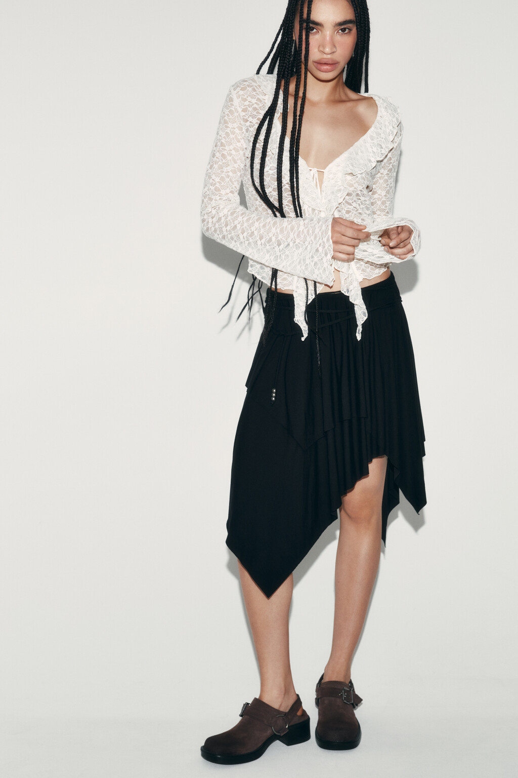 Юбка миди вискозная асимметричная с завязками - цвет черный - 1