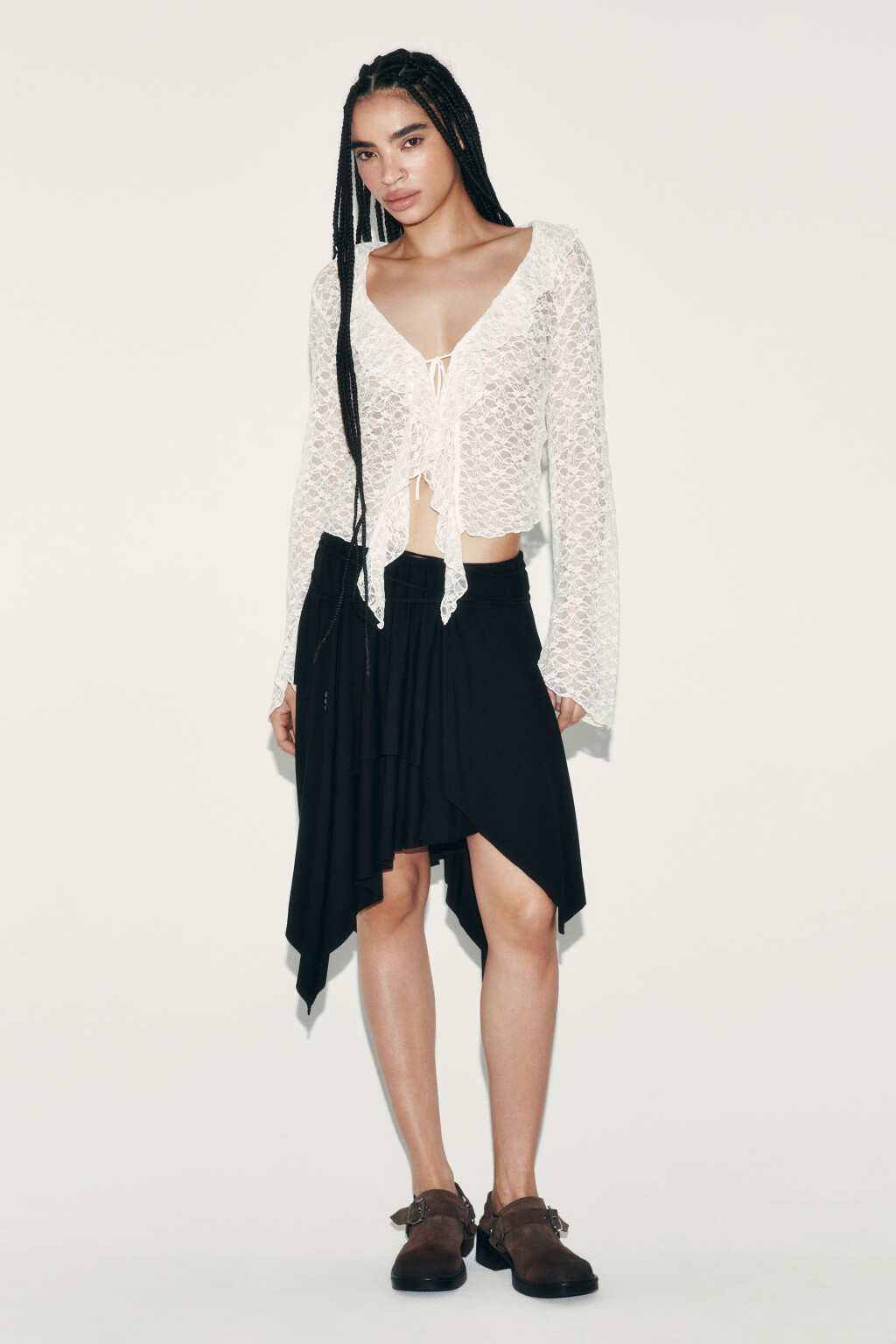 Юбка миди вискозная асимметричная с завязками - цвет черный - 4