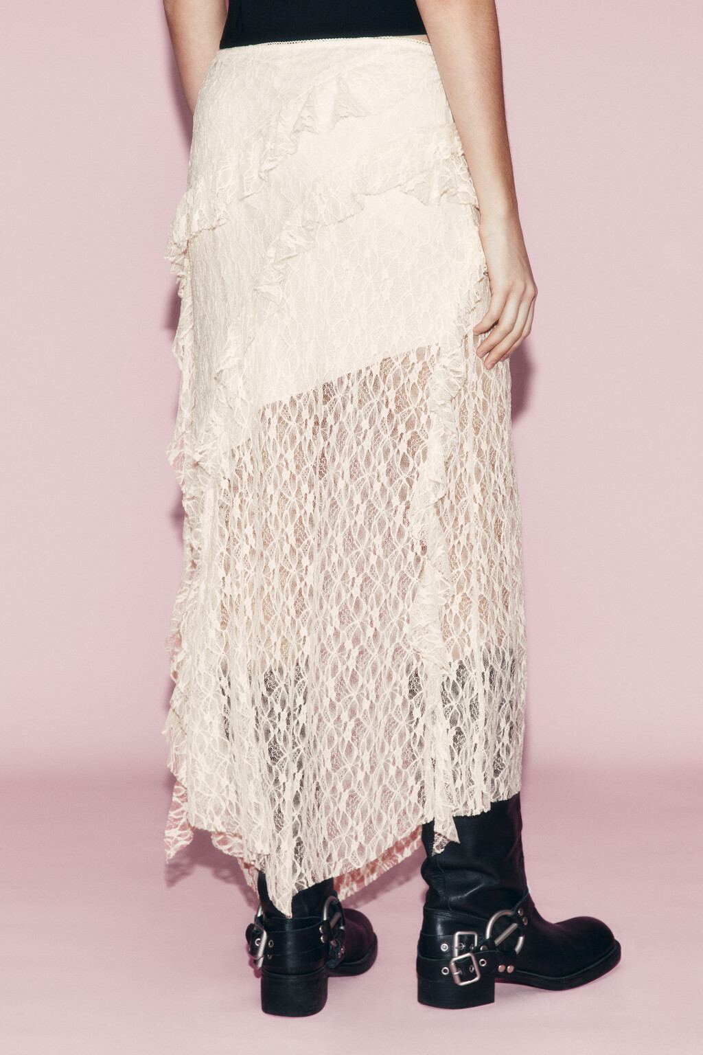 Юбка миди асимметричная с рюшами - цвет молочный - 3