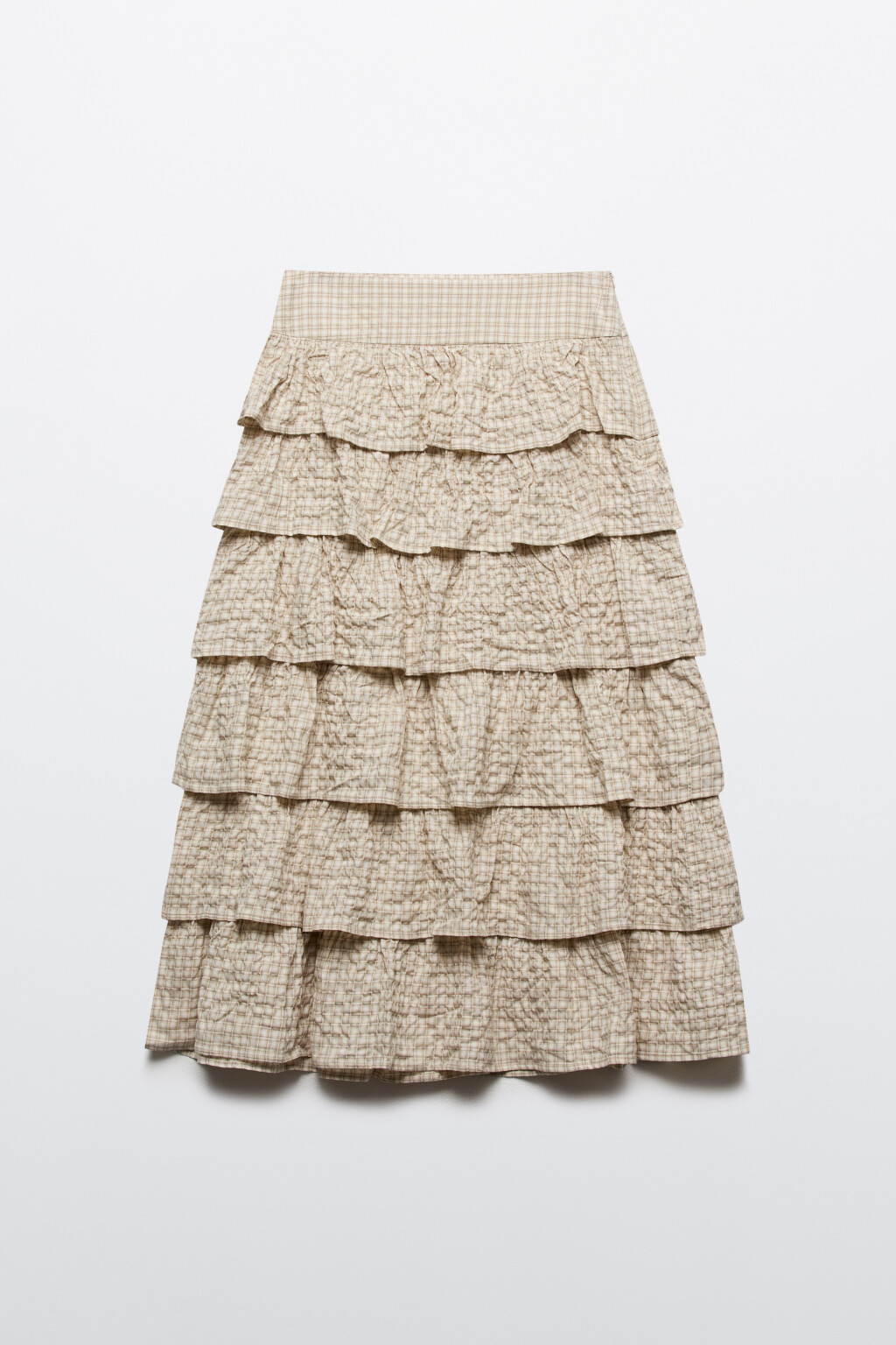 Юбка миди хлопковая многослойная из жатой ткани - цвет бежевый - 7