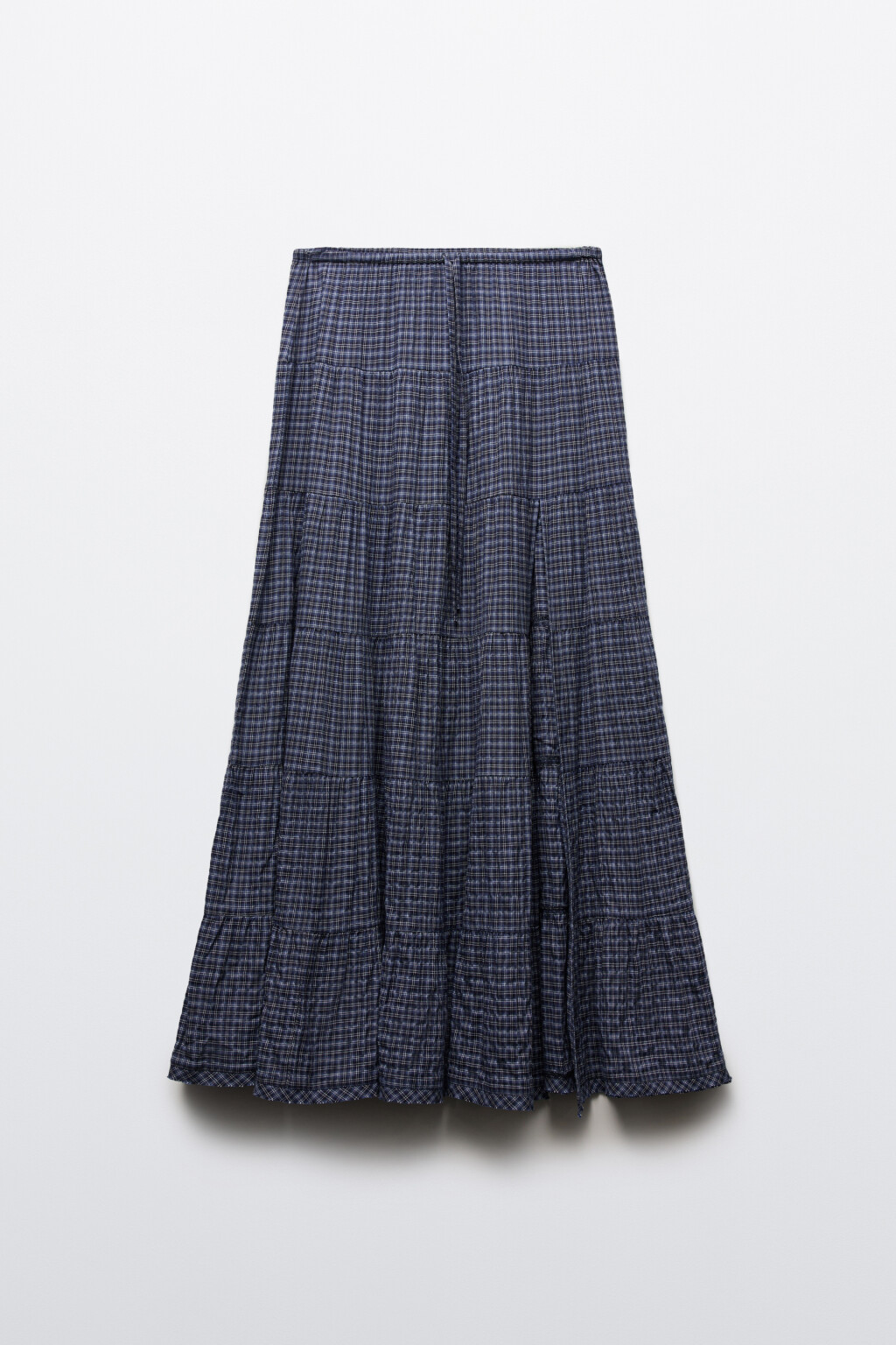 Юбка макси в клетку на завязках с воланами и разрезом - цвет синий - 9