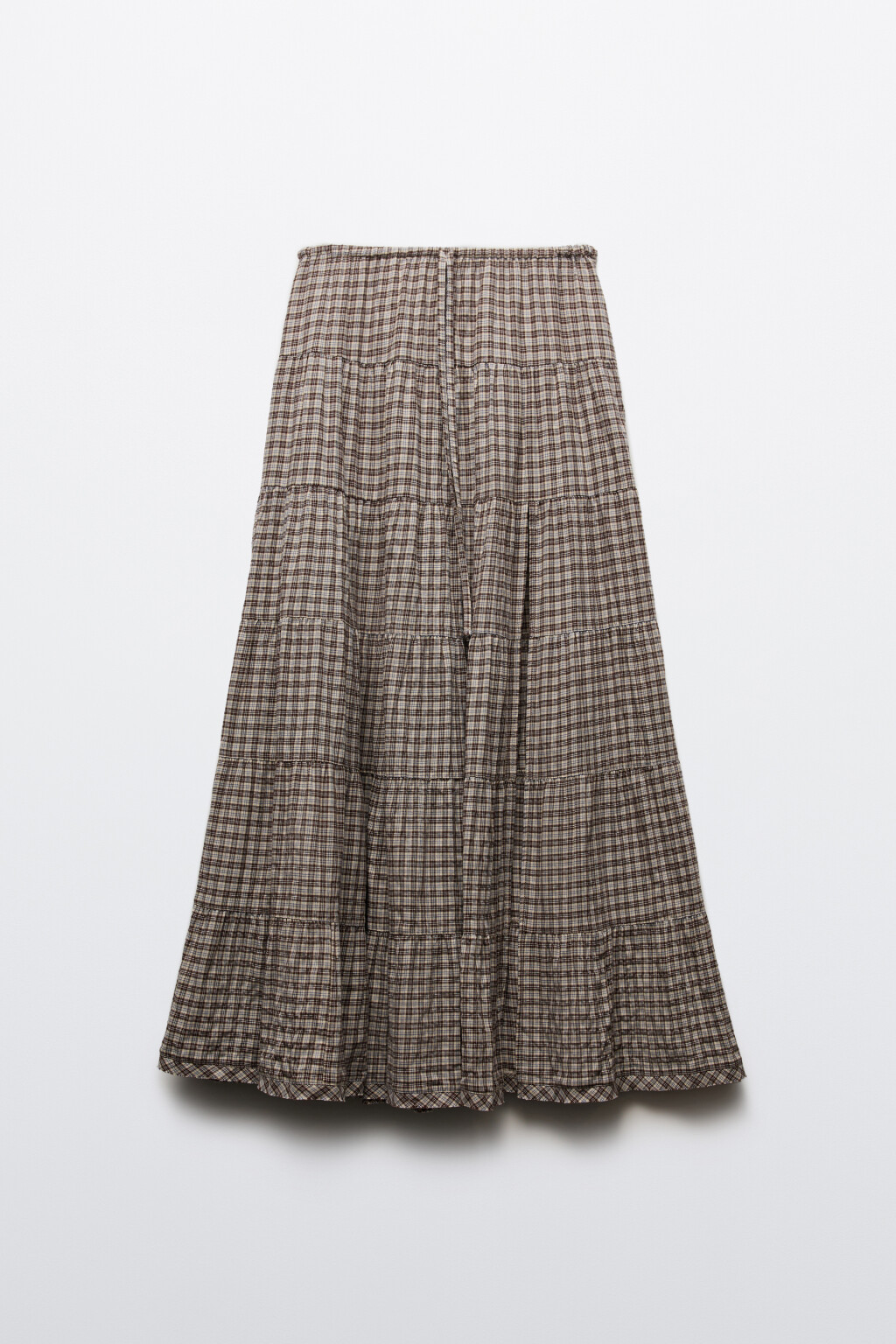 Юбка макси в клетку на завязках с воланами и разрезом - цвет бежевый - 8