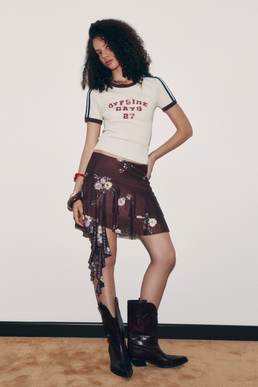 Юбка мини асимметричная с воланами - цвет коричневый - 1