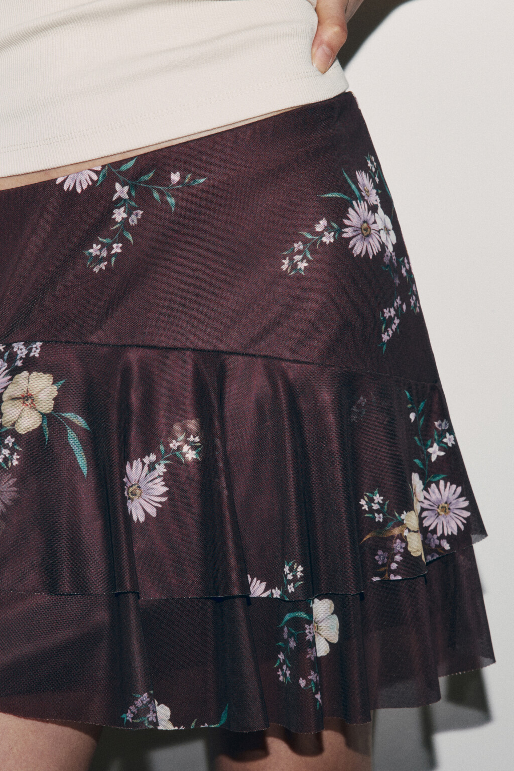 Юбка мини асимметричная с воланами - цвет коричневый - 6