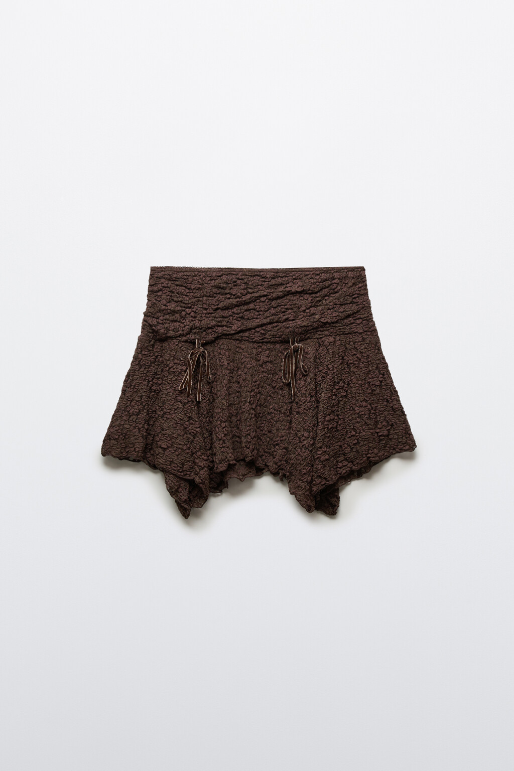 Юбка-шорты мини ажурная асимметричная - цвет коричневый - 7