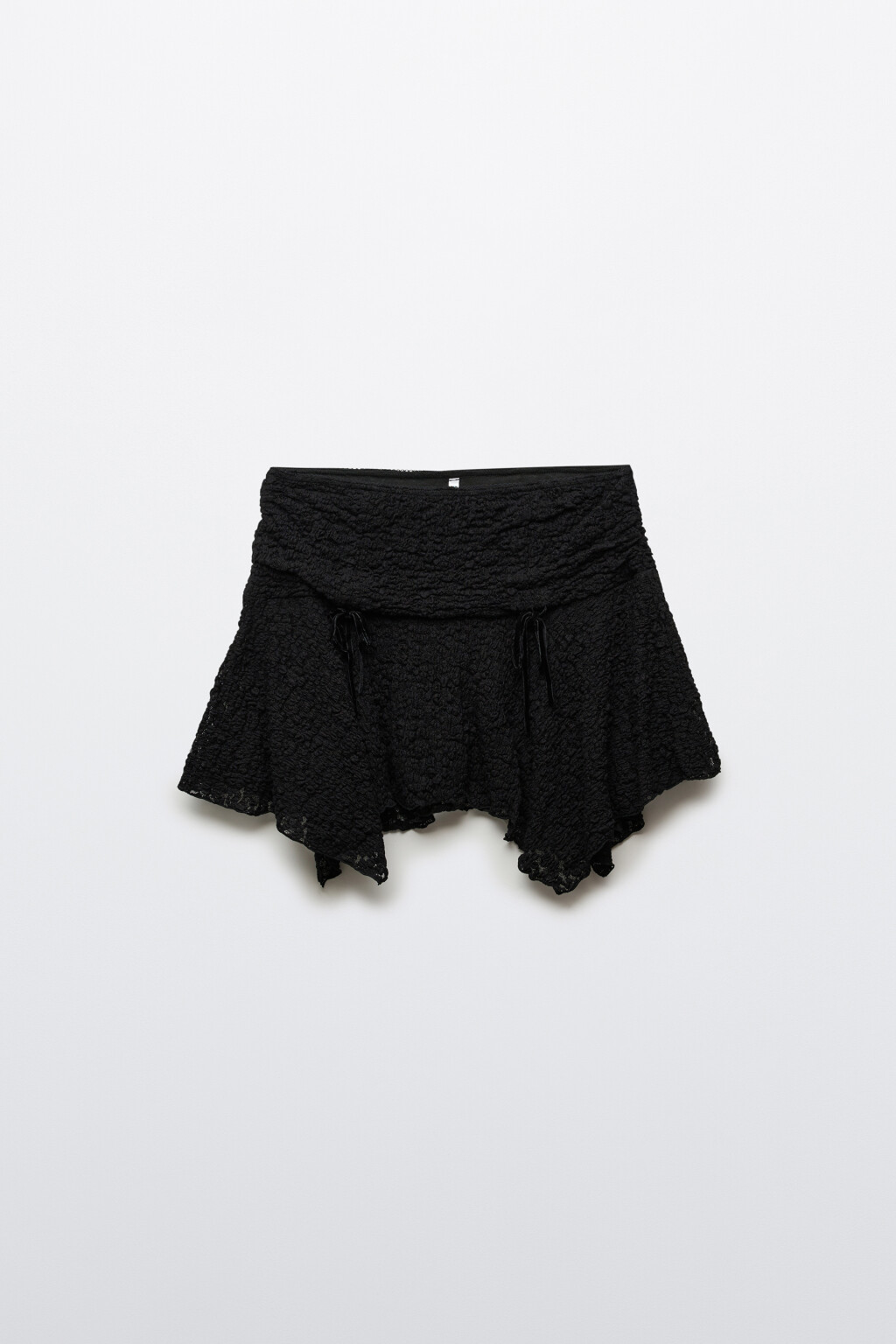 Юбка-шорты мини ажурная асимметричная - цвет черный - 7