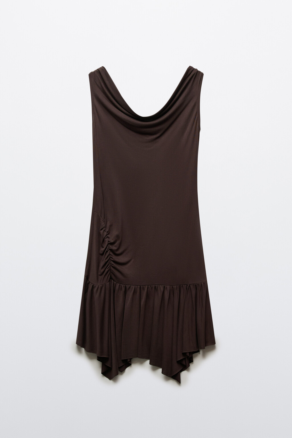Платье мини с открытыми плечами и асимметричной юбкой - цвет коричневый - 7
