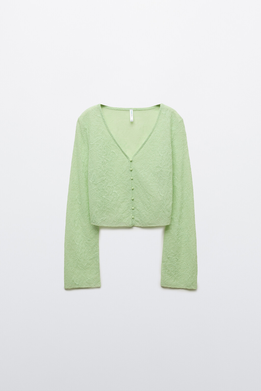 Лонгслив облегающий кружевной на пуговицах - цвет зеленый - 1