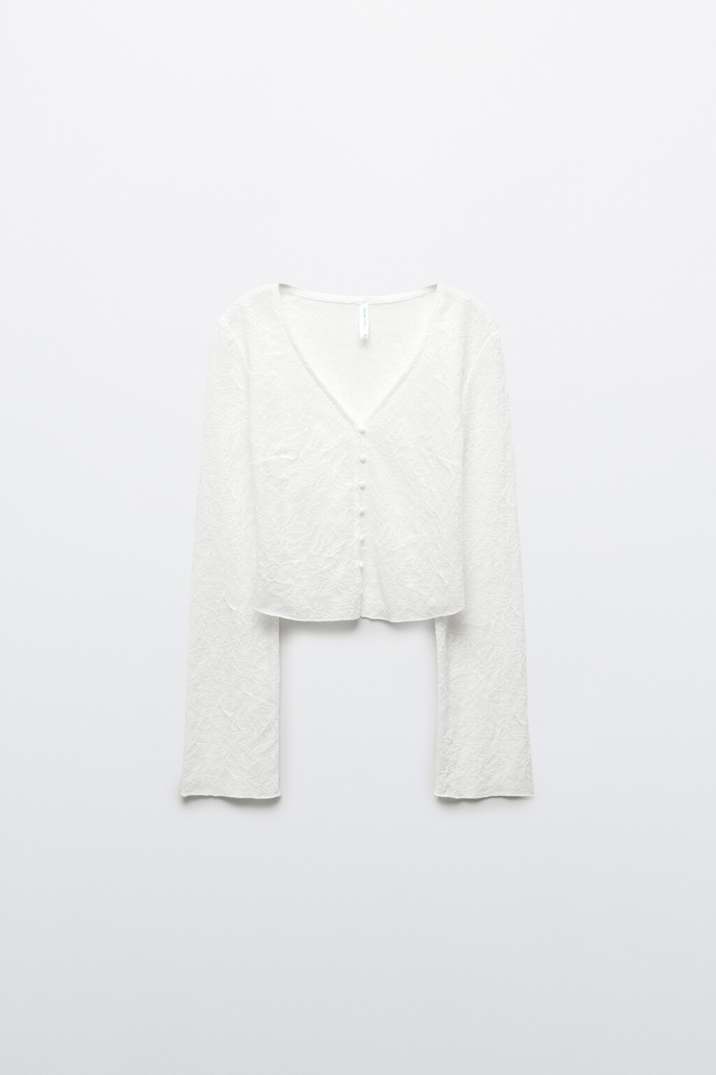 Лонгслив облегающий кружевной на пуговицах - цвет белый - 1