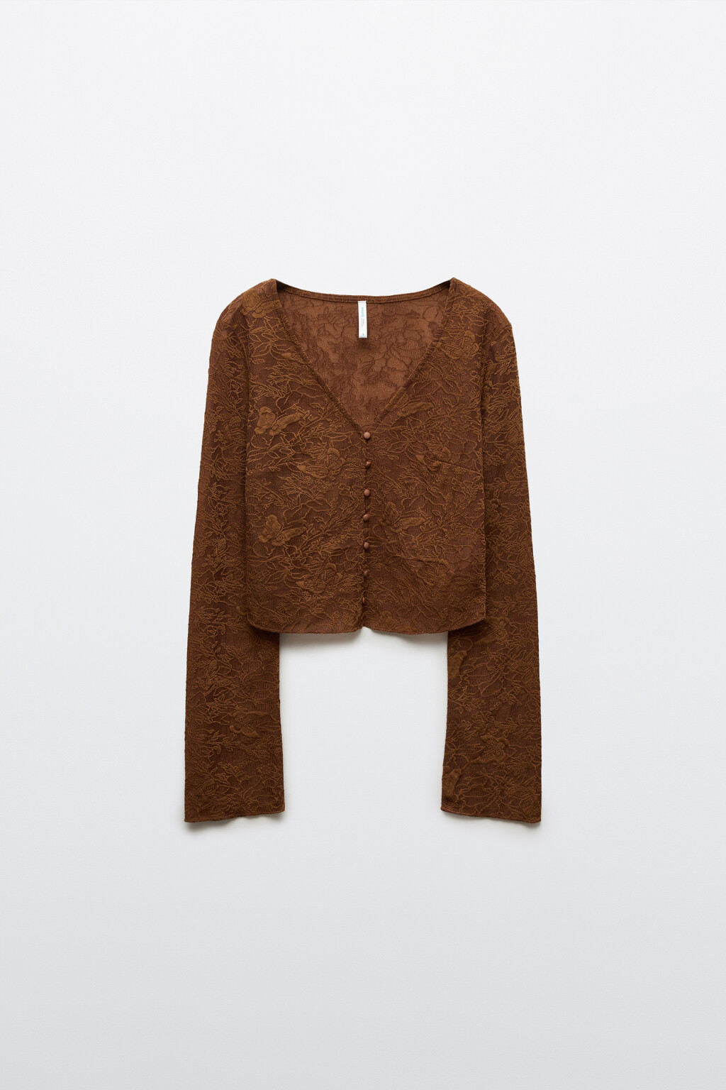 Лонгслив облегающий кружевной на пуговицах - цвет коричневый - 1