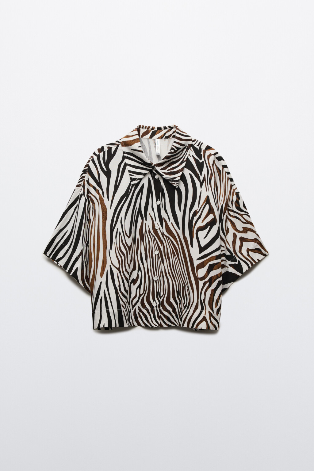 Рубашка вискозная укороченная с принтом - цвет черный - 1