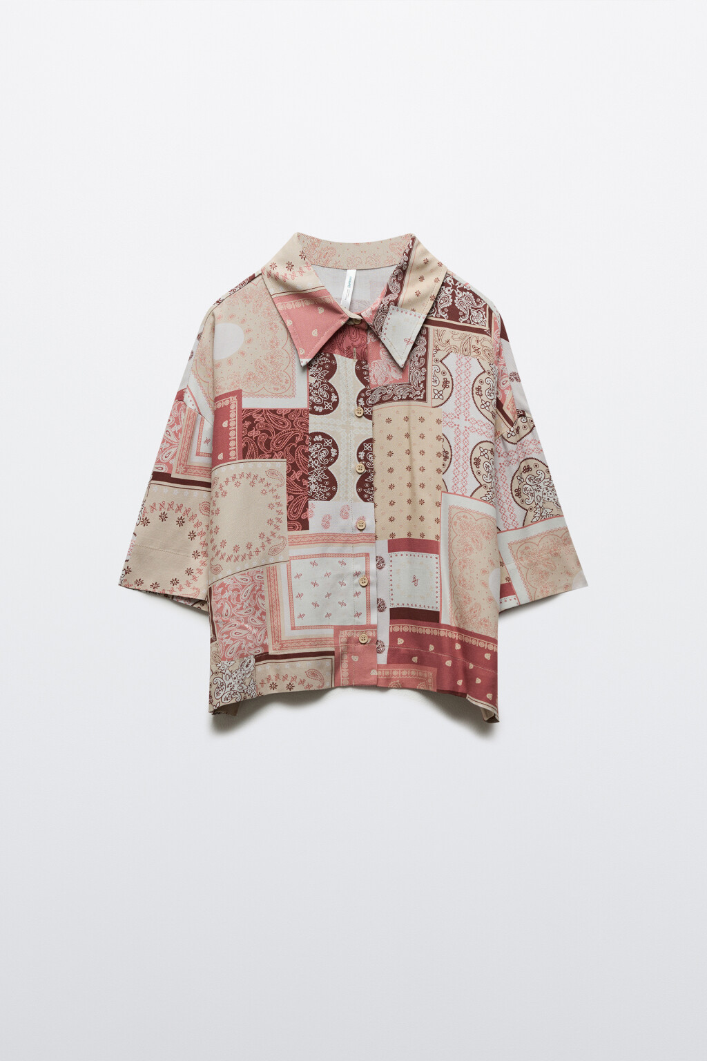 Рубашка вискозная укороченная с принтом - цвет мультиколор - 1