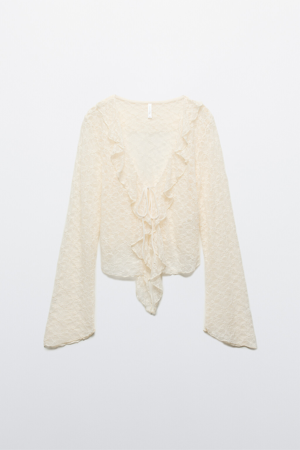 Блузка ажурная облегающая на завязках - цвет молочный - 7