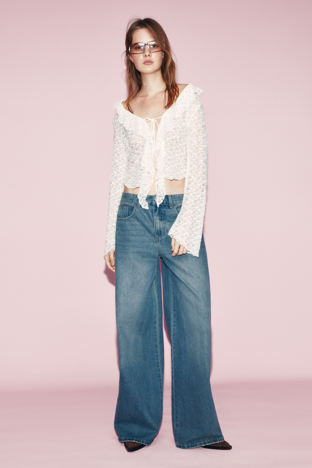 Блузка ажурная облегающая на завязках - цвет молочный - 4